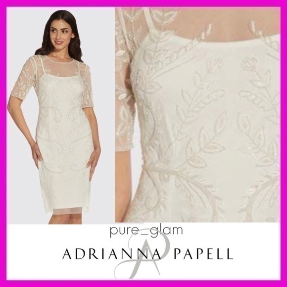ADRIANNA PAPELL dress size 2 sequins embellished cocktail wedding graduation - Picture 1 of 5